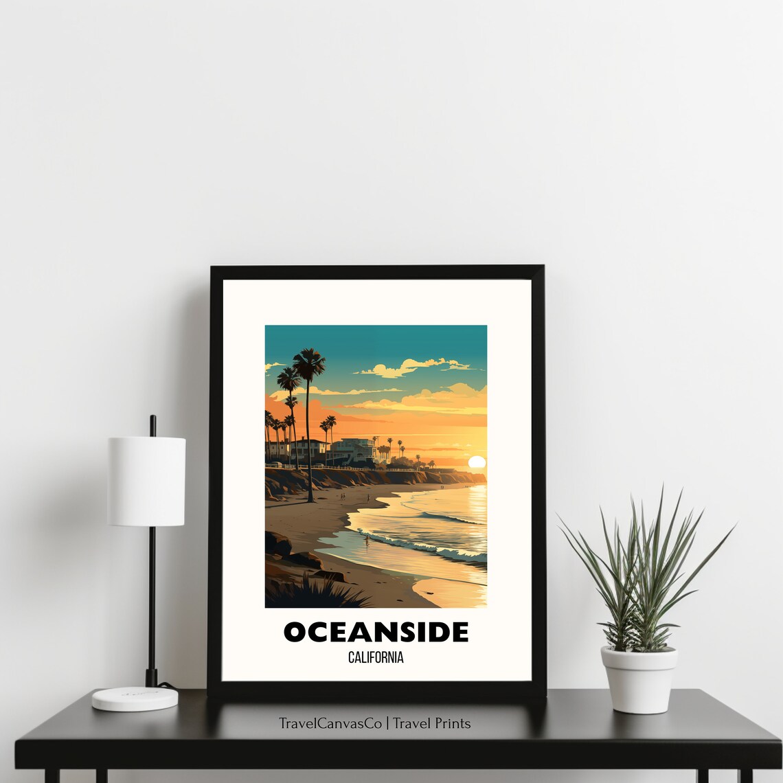 Oceanside California Beach Sunset Palm Trees Ocean Travel Poster - Image 3
