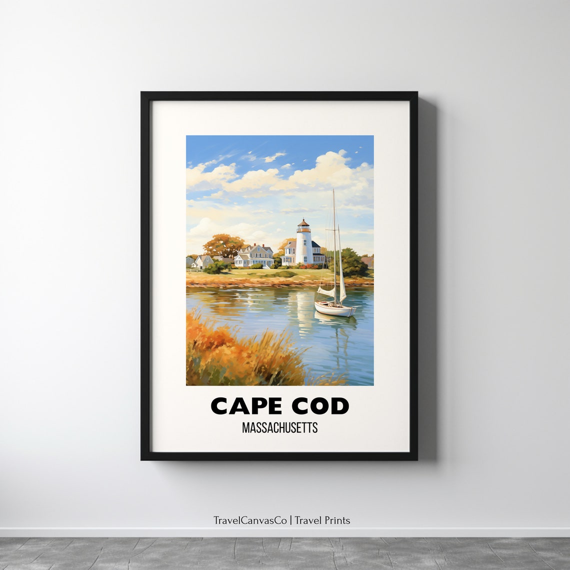 Cape Cod Massachusetts Lighthouse Sailboat Harbor Travel Poster