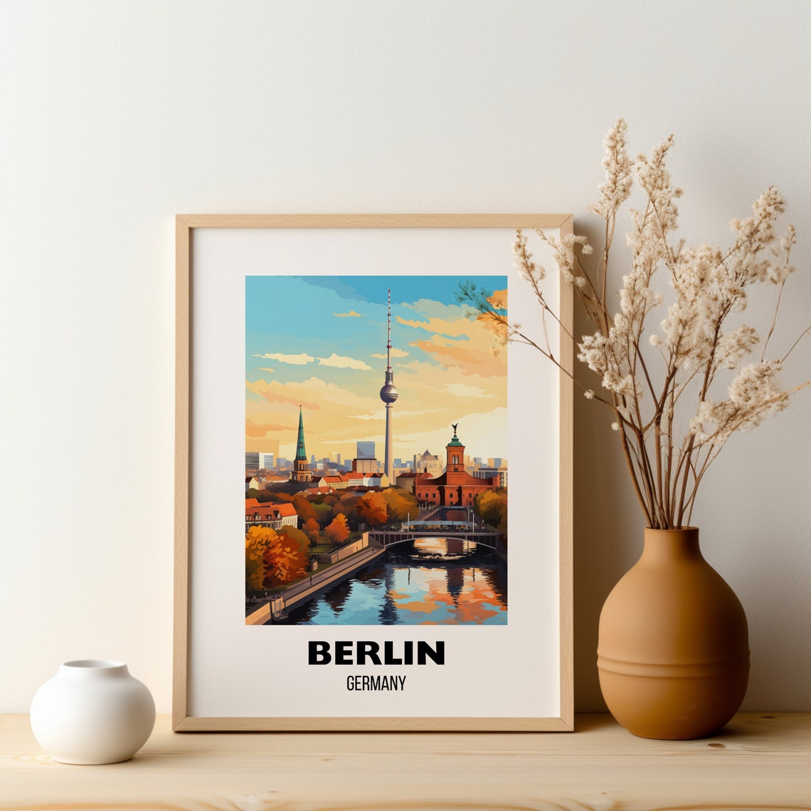 Berlin Germany Riverside City Sunset Skyline Scene Travel Poster - Image 2