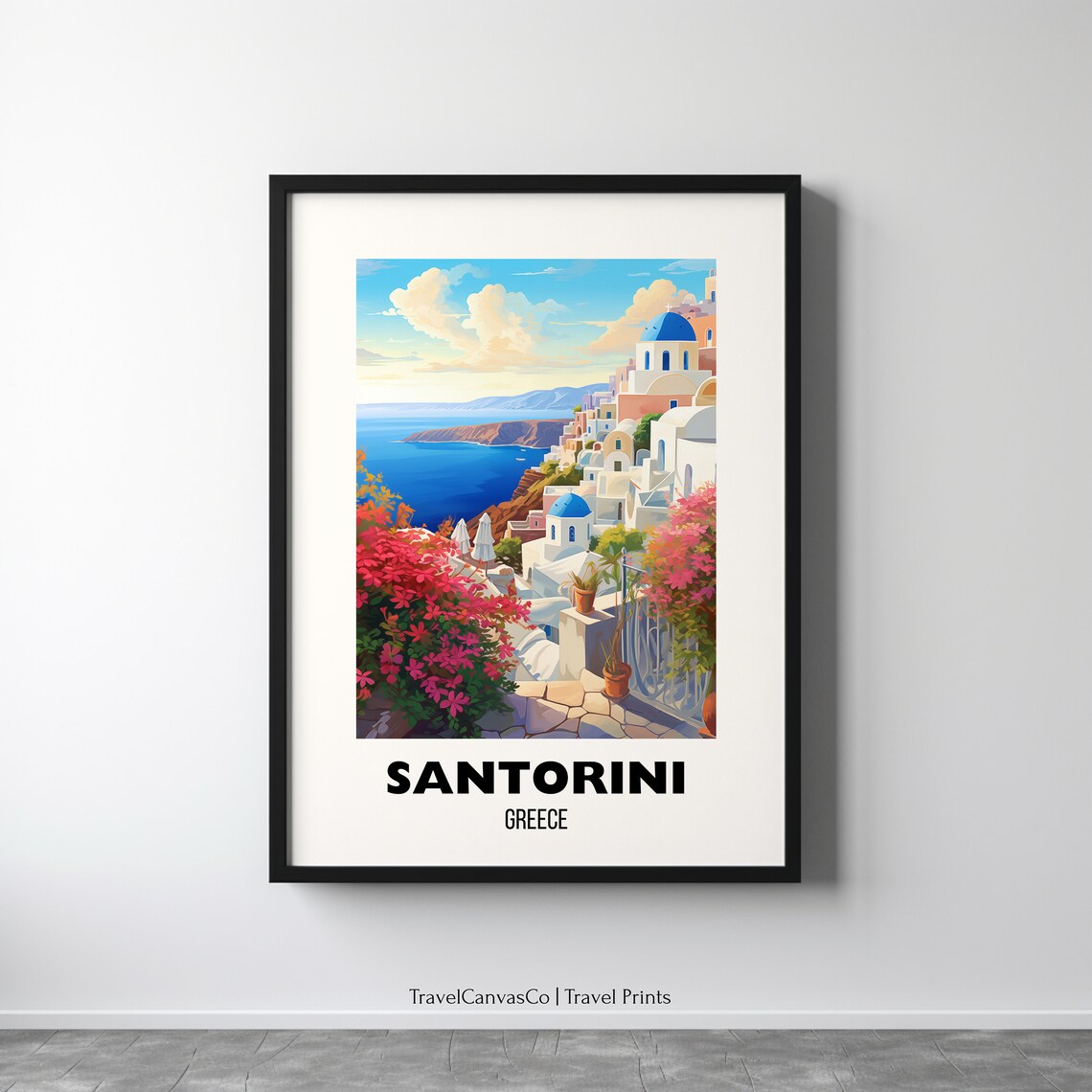 Santorini Travel Poster, Greece City Art Print