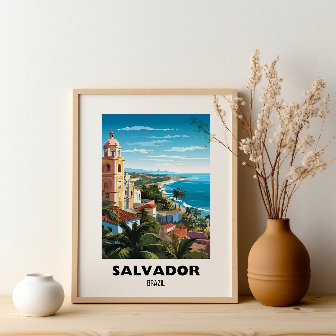 Salvador Brazil Coastal Church And Beach Tropical Travel Poster - Image 2