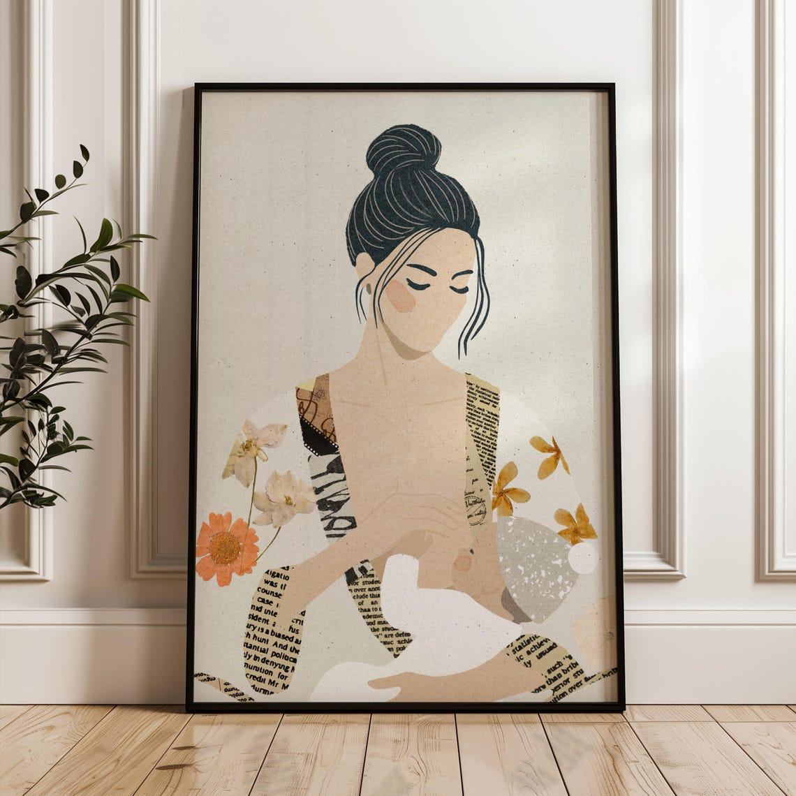 Breastfeeding Mom Illustration, New Mom Wall Art Print
