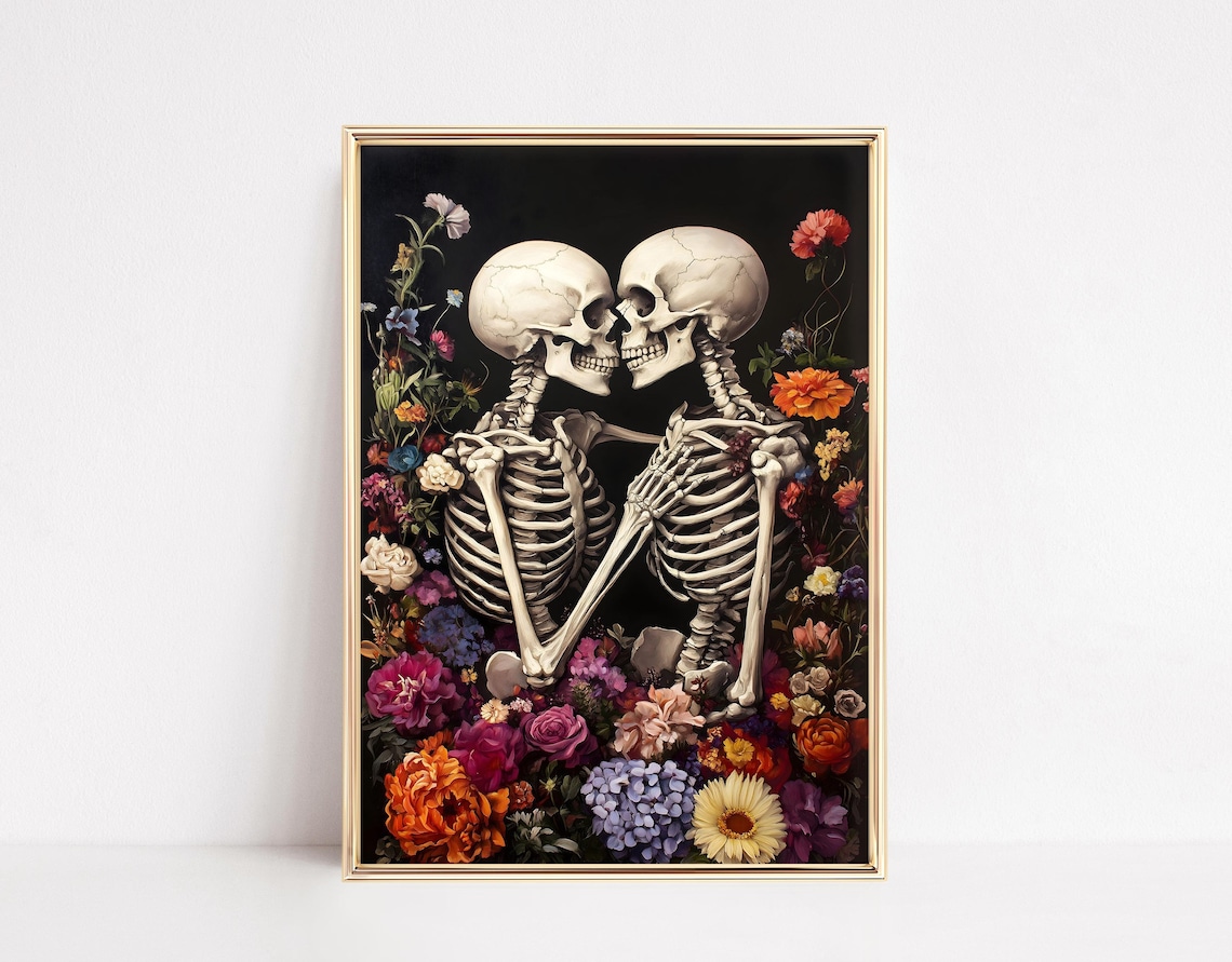 Skeleton Kiss Gothic Halloween Decor Art Print