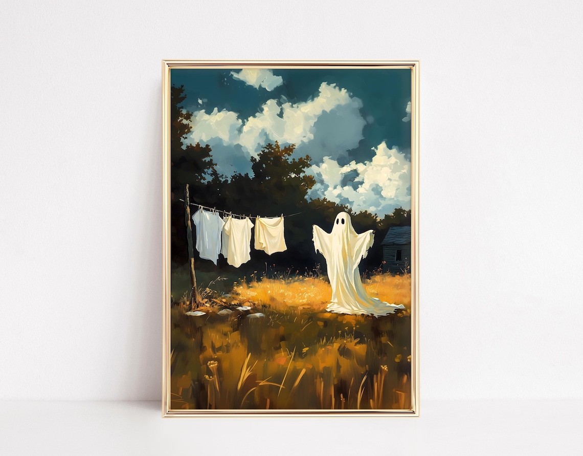Funny Ghost Laundry Halloween Bathroom Art Print