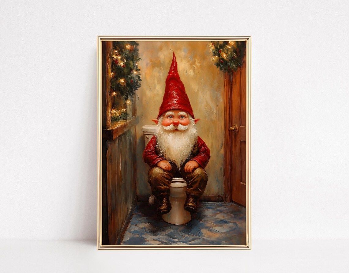 Funny Gnome Christmas Restroom Humor Art