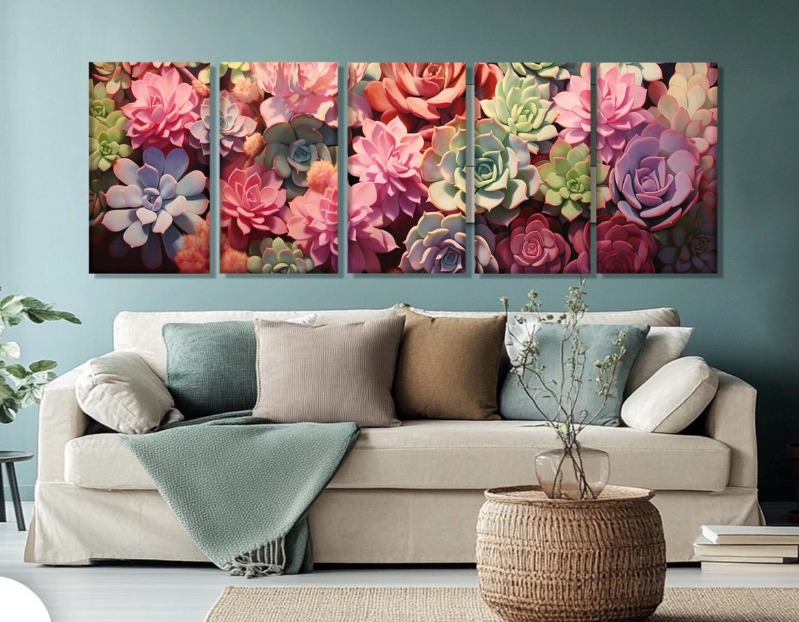 Colorful Succulent Rosettes Pink Purple Green Botanical Art Poster - Image 3