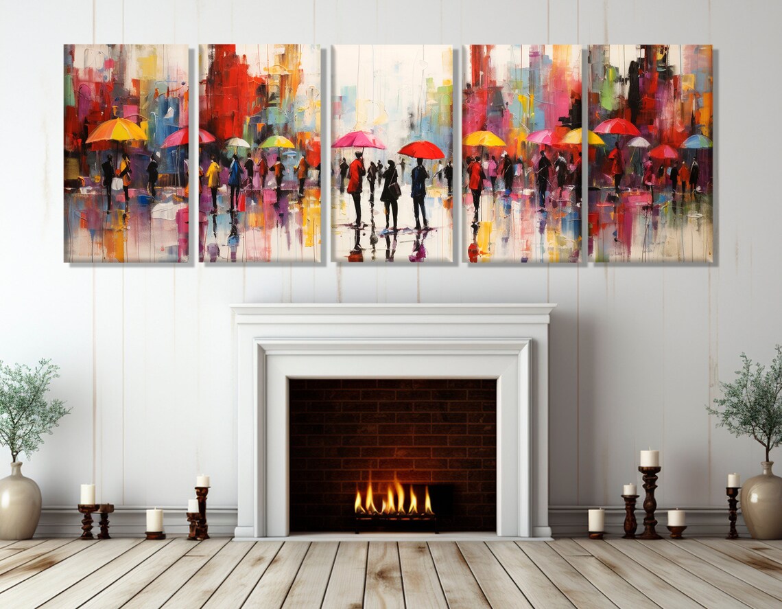 Abstract Rainy City Street Art Print, Umbrellas - Image 2