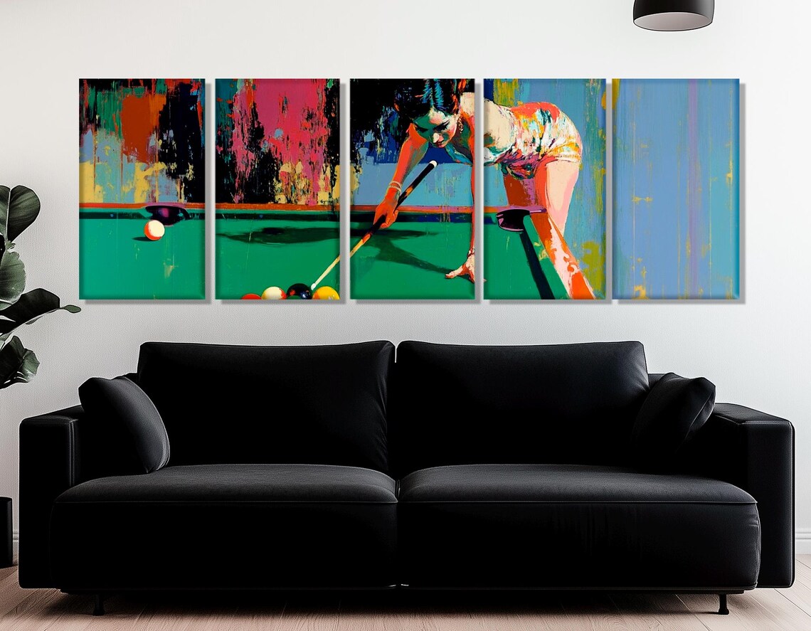 Retro Lady Playing Billiards, Billiards Room Art Print - Image 2