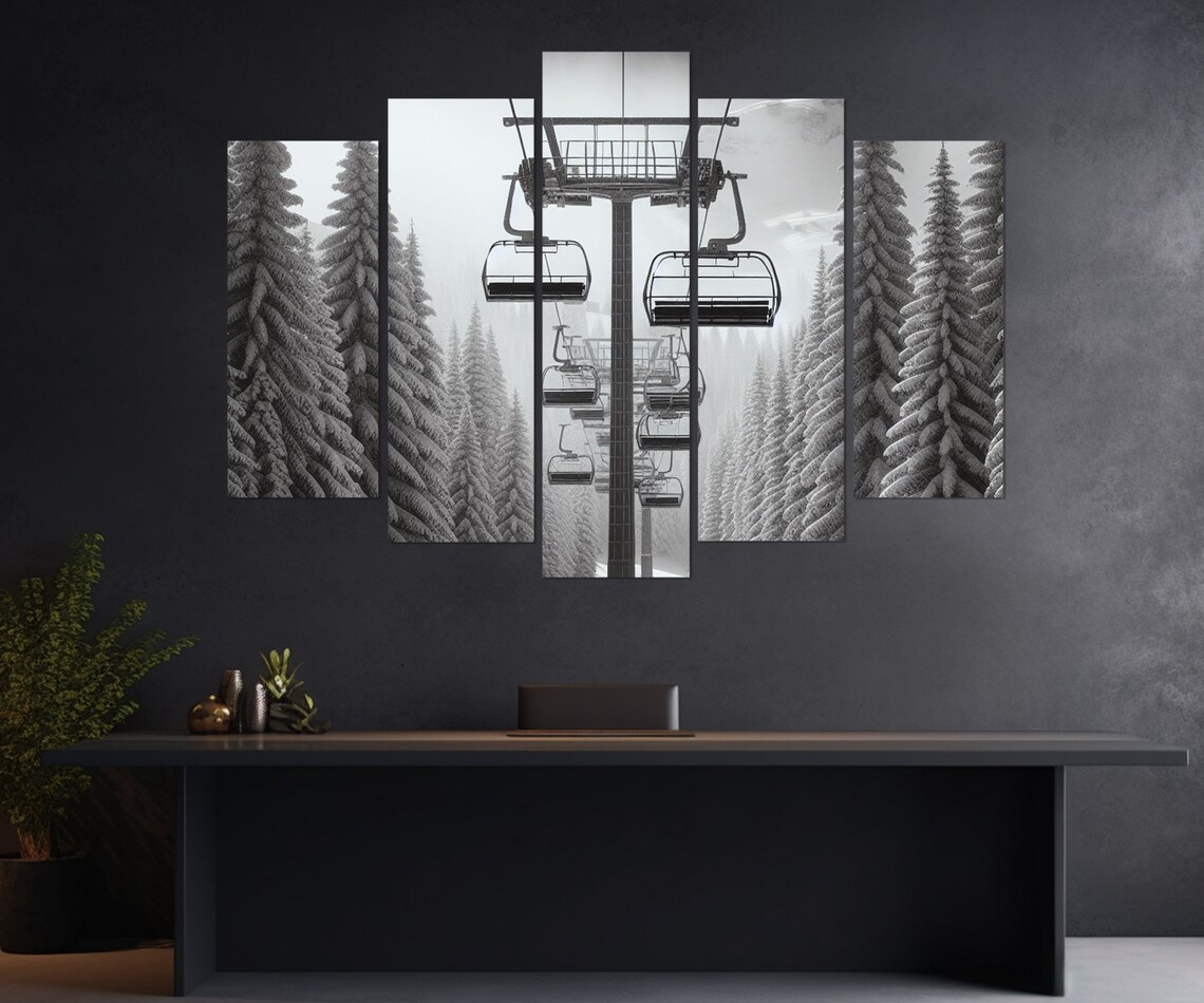 Ski Lift Winter Cable Car Art Print, Scenic Poster - Image 2