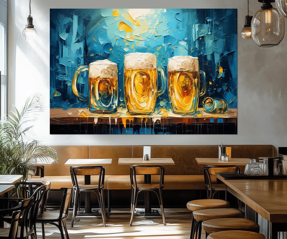 Retro Style Beer Painting Print Impressionist Beer Wall Art Pub Wall Decor Kitchen Decor Man Cave Decor Framed Ready To Hang