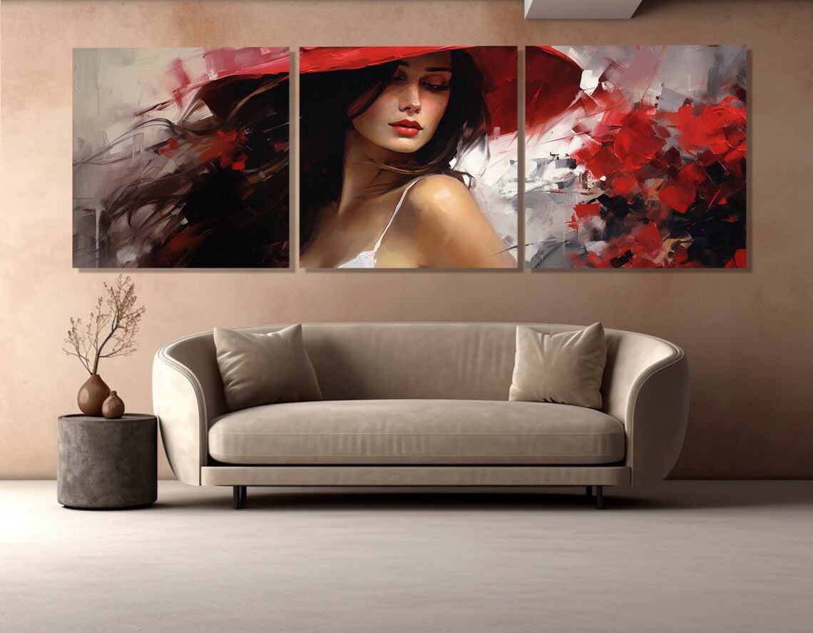 Woman In Red Hat Red Lips Abstract Expressionist Fashion Art Poster - Image 3