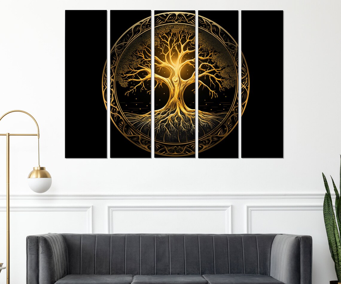 Golden Tree Of Life In A Celtic Circle On A Black Background Poster - Image 2