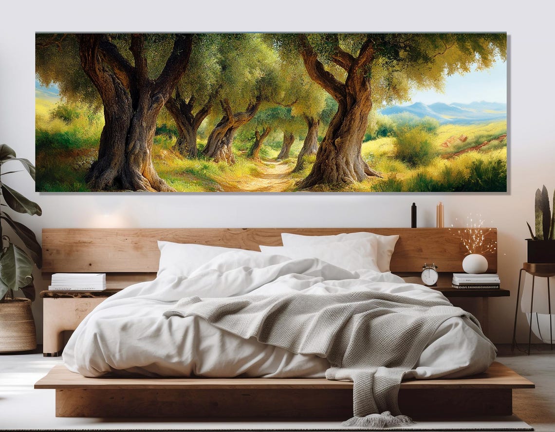 Majestic Ancient Olive Trees Green Meadow Path Panoramic Poster - Image 4