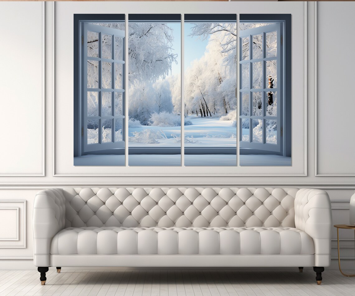 Open Window With Winter Forest View, Winter Art Print - Image 2