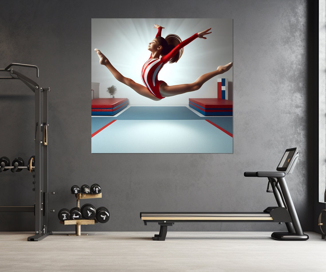 Gymnast Split Leap Floor Exercise Red Leotard Sports Action Poster - Image 2