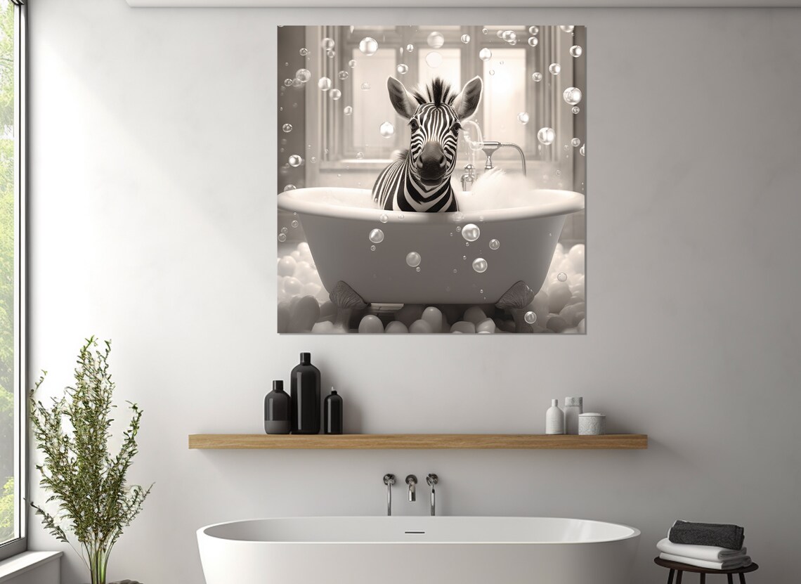 Cute Zebra In The Bathtub, Bathroom Wall Art Print - Image 3