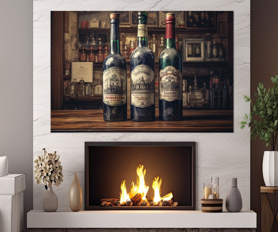 Vintage Wine Bottles Art Print, Winery Wall Decor