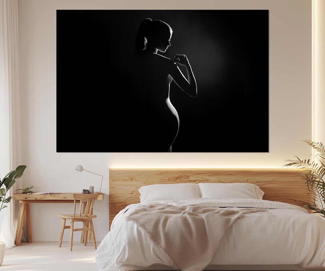 Woman Profile Silhouette Black White Triptych Elegant Fine Art Poster - Image 4