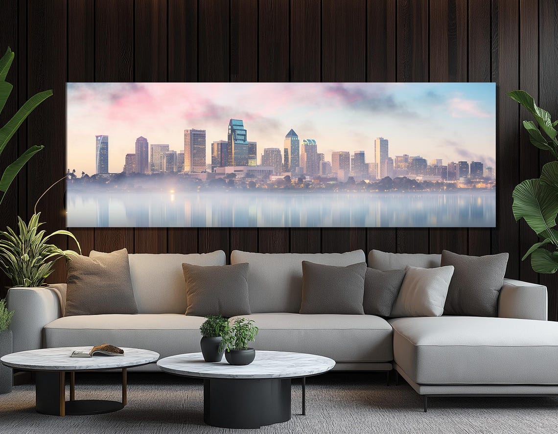 San Diego Misty Skyline Triptych Pink Dawn Calm Bay Reflection Poster - Image 4