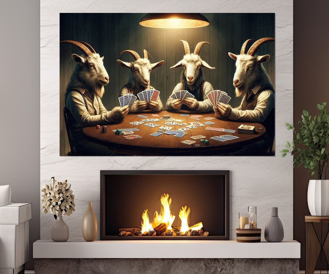 Goats Playing Cards Art Print, Funny Poker Decor - Image 4