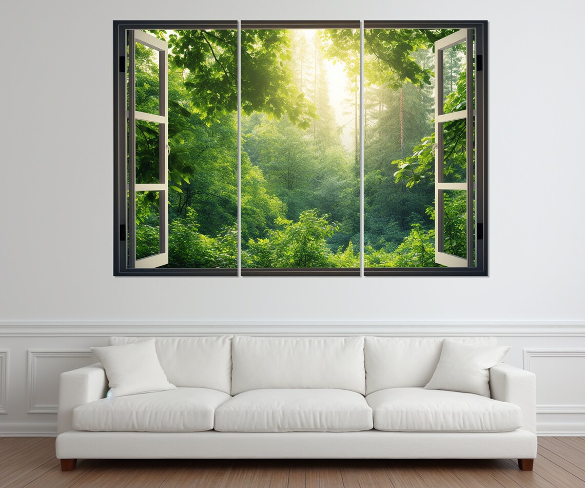 Open Window With Forest View Painting Faux Window Print Forest Art Framed And Ready To Hang - Image 4