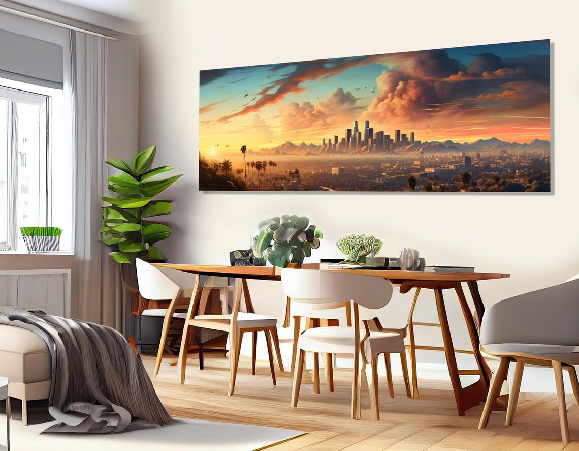 Los Angeles Sunset Panorama With Palm Trees And Mountain View Poster - Image 2