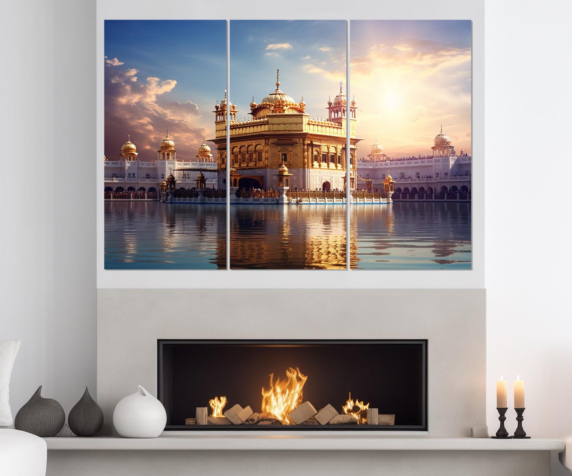 Golden Temple Amritsar India Sunset Reflection Painting Travel Poster - Image 4