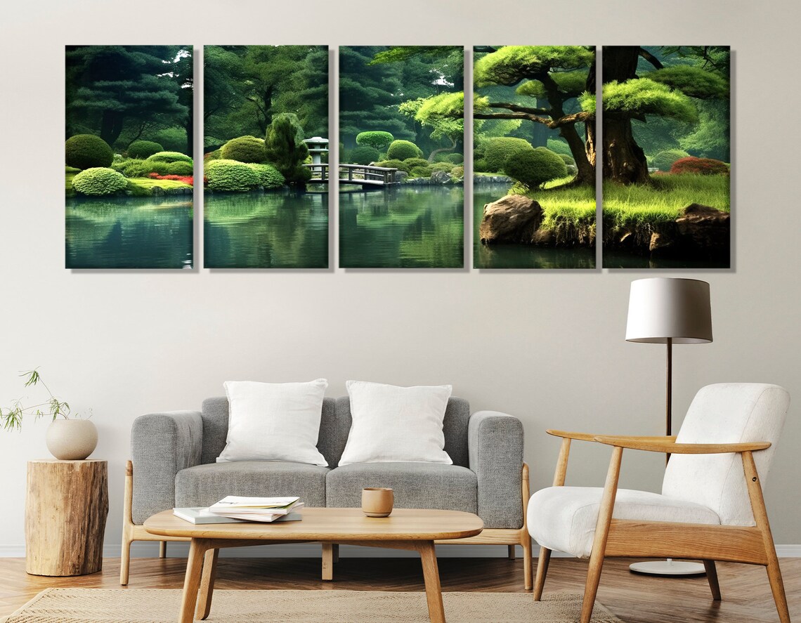 Scenic Japanese Garden Pond Arched Bridge Stone Lantern Travel Poster - Image 2