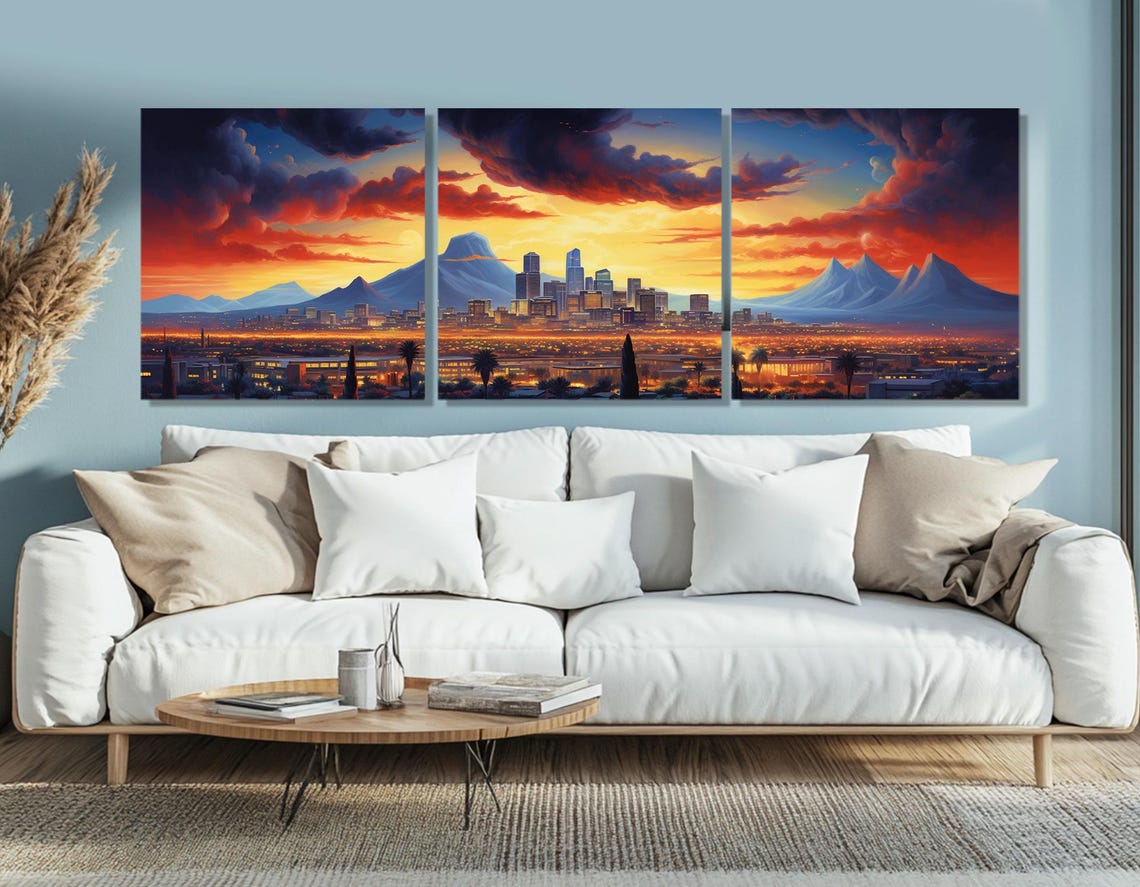 Scenic Phoenix Sunset Print Abstract Phoenix Skyline Phoenix Painting Phoenix Wall Art Phoenix Poster Framed And Ready To Hang - Image 4