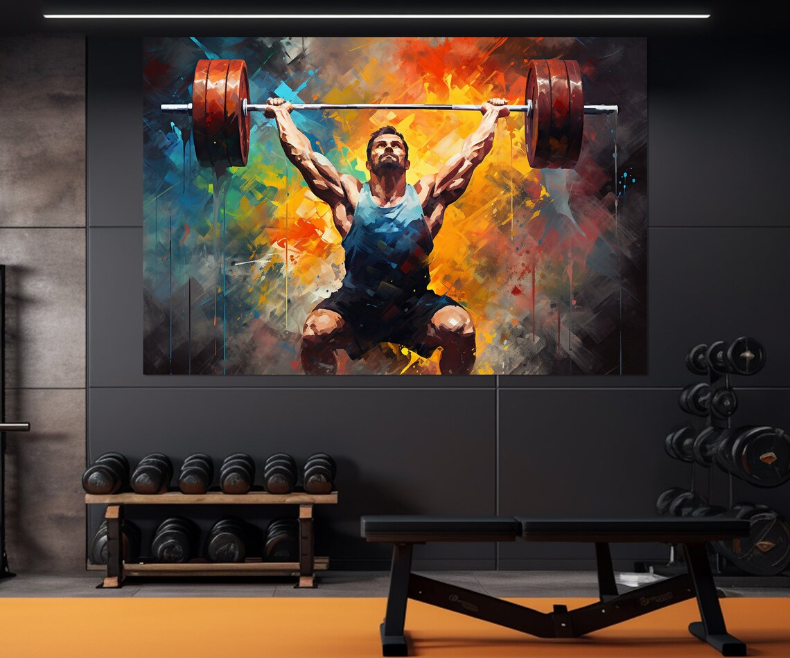 Weightlifter Overhead Barbell Press Colorful Gym Strength Art Poster - Image 2