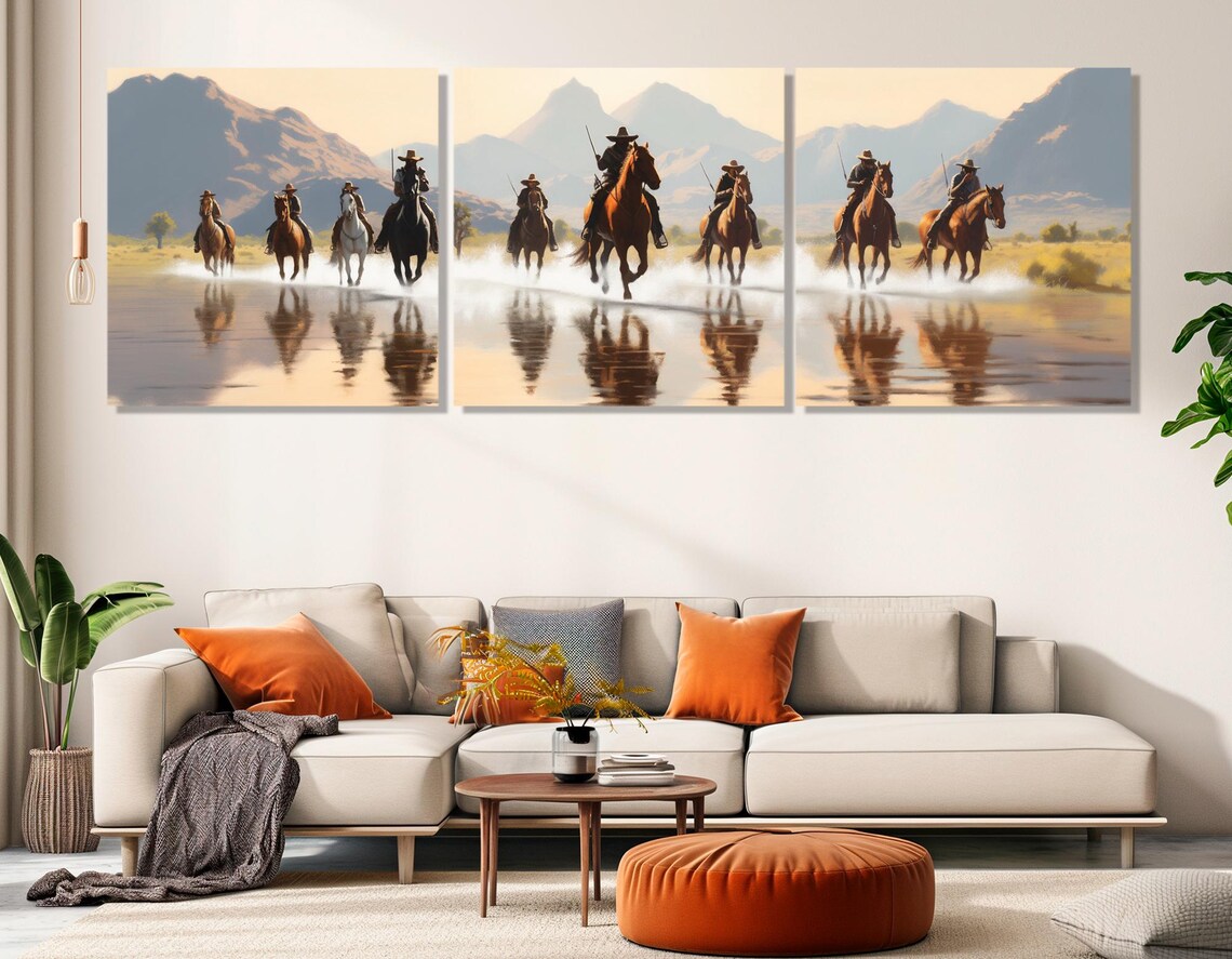 Cowboys on Horses, Retro Wild West Wall Art Print - Image 4