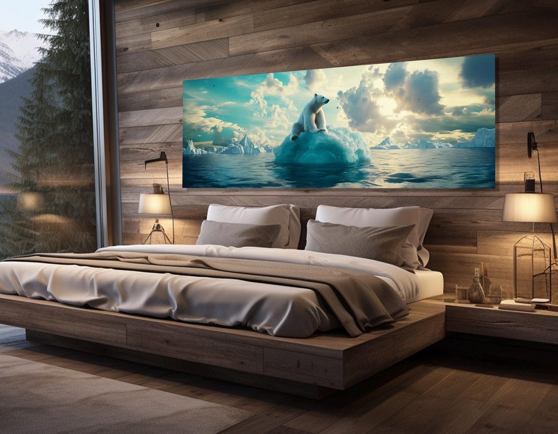Polar Bear Sitting on Iceberg Arctic Ocean Dramatic Clouds Art Poster - Image 3
