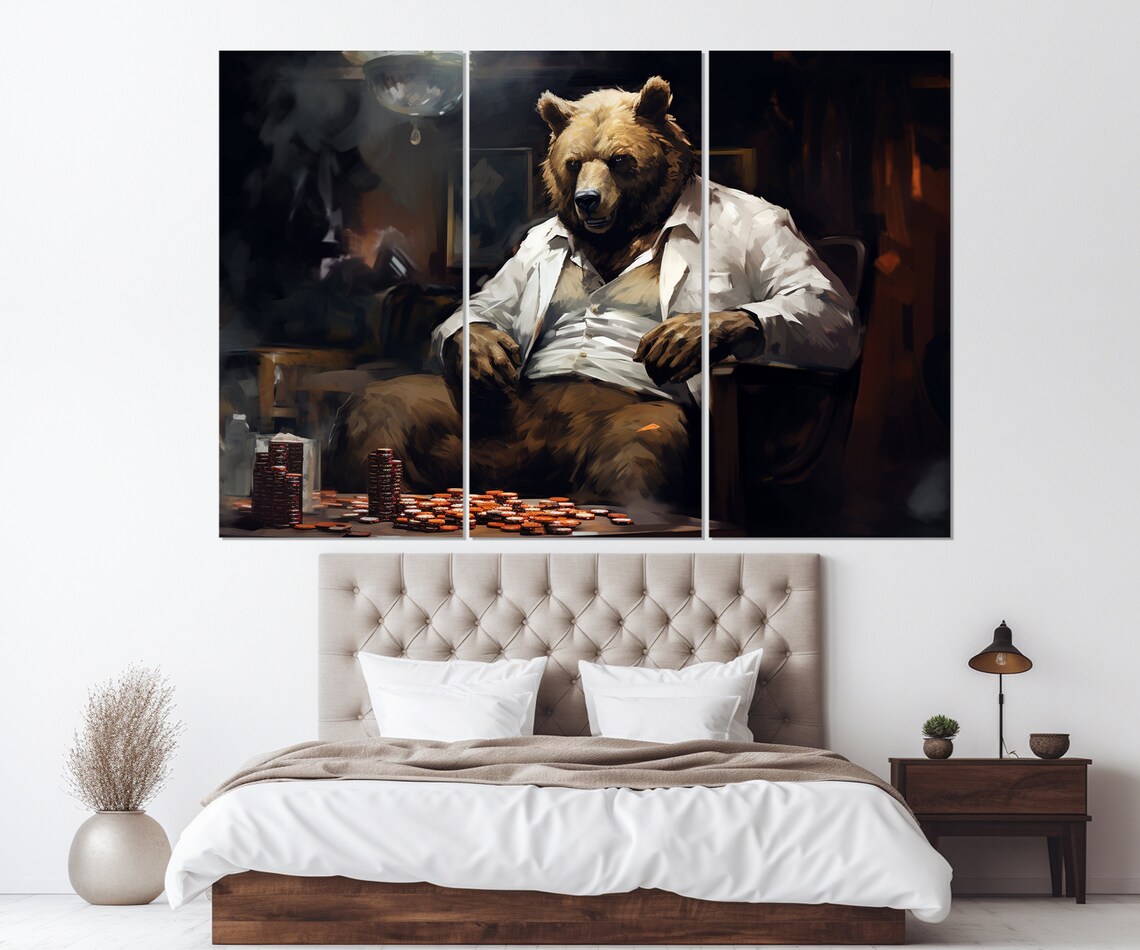 Bear Playing Poker Casino Table Chips Funny Grizzly Night Wall Art Poster - Image 4