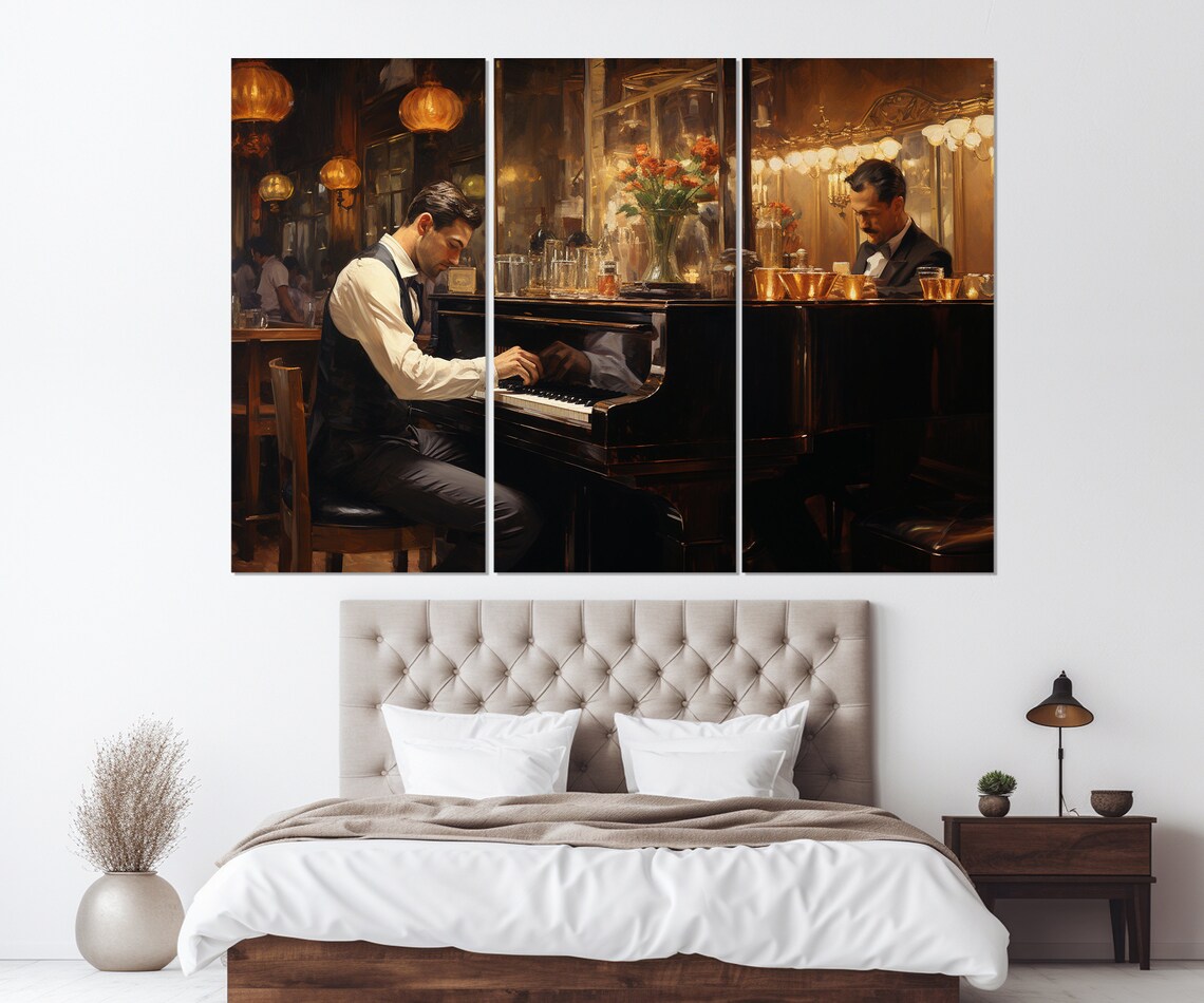 Pianist Playing in Bar, Vintage Retro Art Print - Image 2