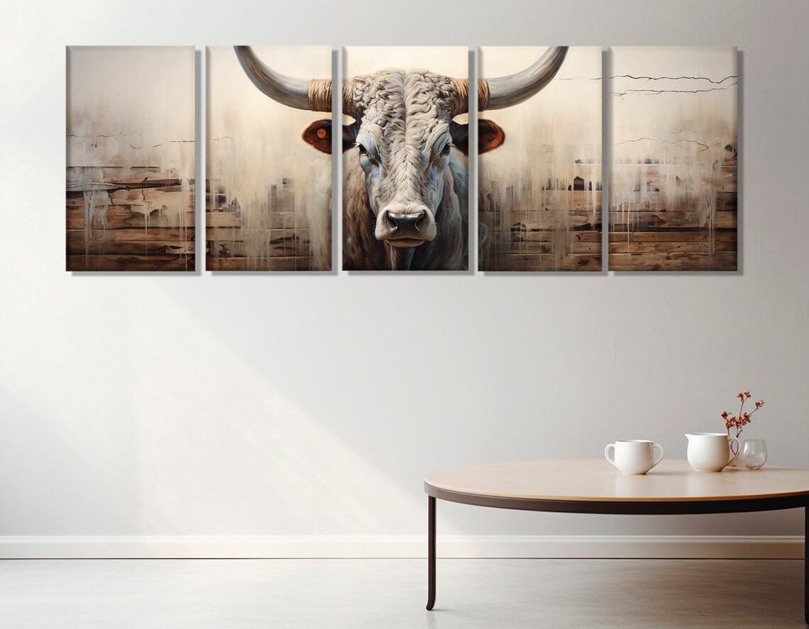 Abstract Longhorn Cow Portrait, Modern Wall Art Print - Image 2