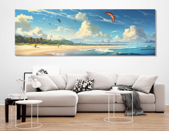 Abstract Kiteboarding Beach Poster Print, Coastal Decor