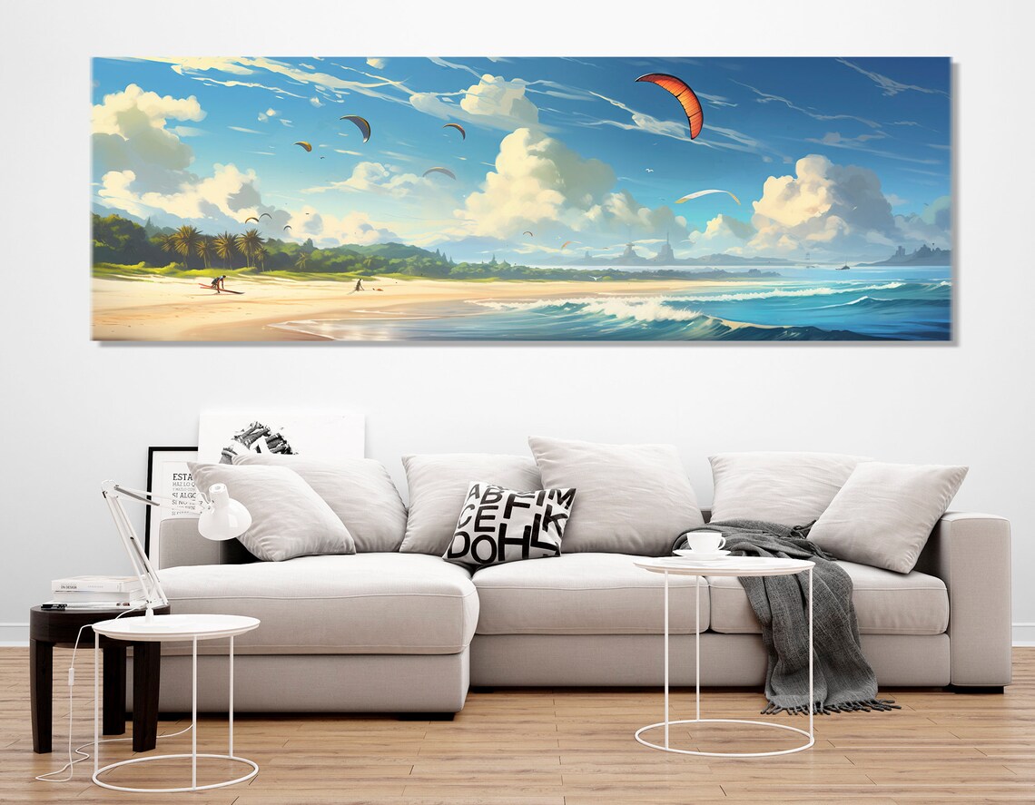 Abstract Kiteboarding Beach Poster Print, Coastal Decor