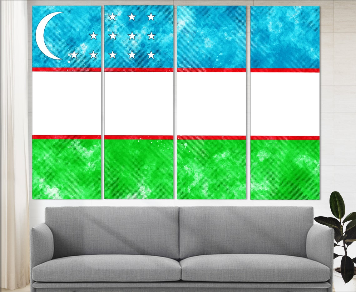Uzbekistan Flag Grunge Watercolor Crescent Twelve Stars Poster - Image 2