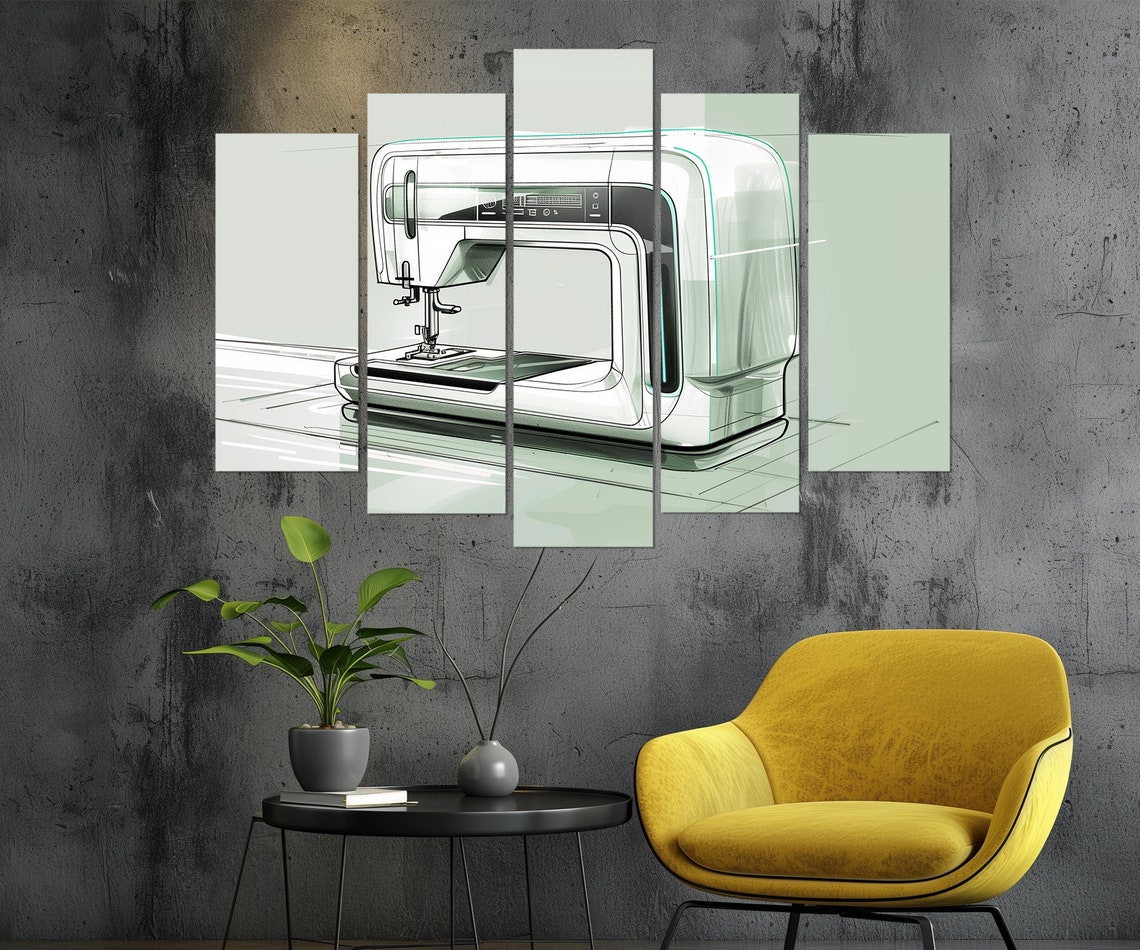 Minimalist Modern Sewing Machine Sketch Design Craft Room Art Poster - Image 4