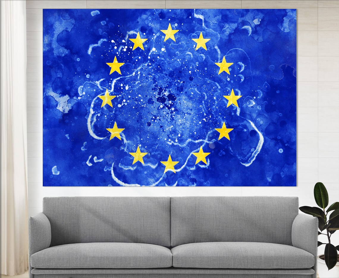European Union Flag Grunge Watercolor Twelve Gold Stars Blue Poster