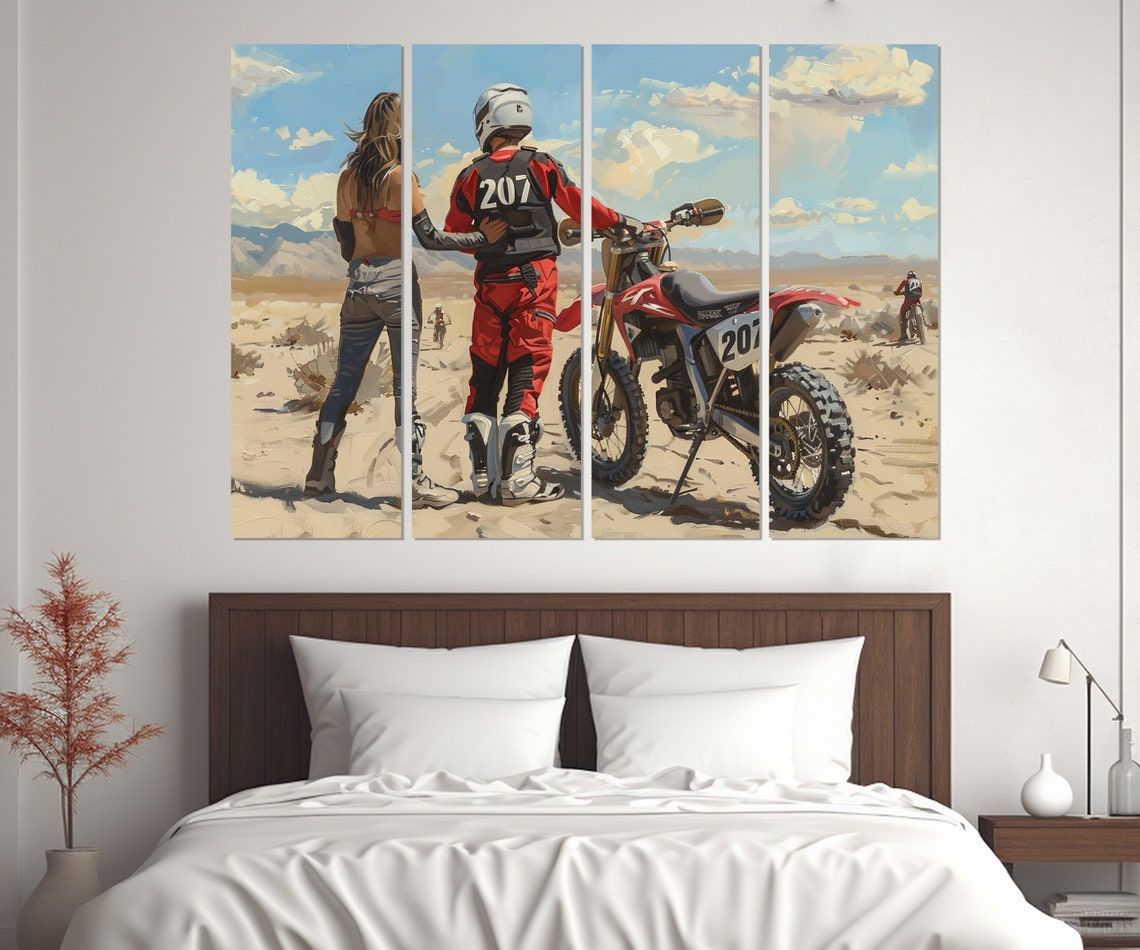 Motocross Couple Print Motocross Painting Motocross Gift Motocross Club Wall Decor Dirt Bike Wall Art Framed And Ready To Hang - Image 3