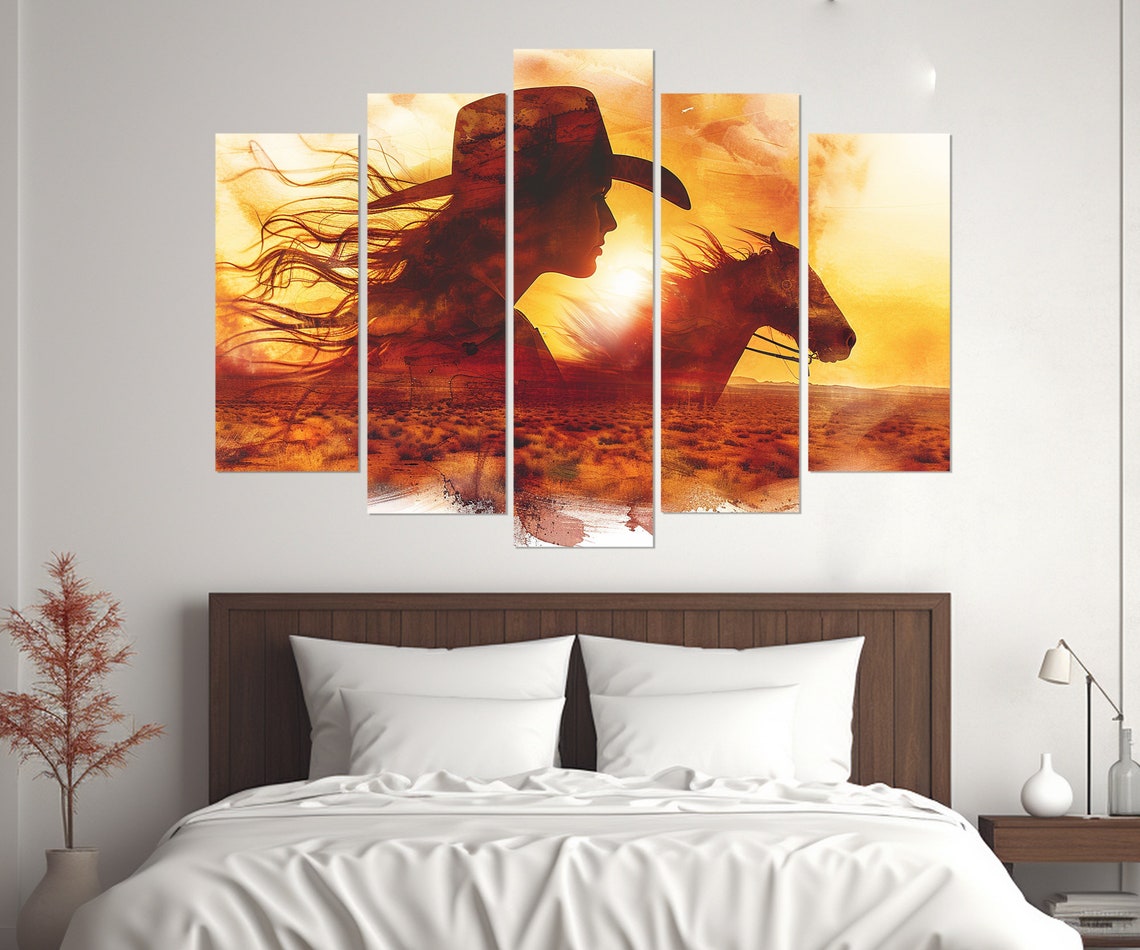 Abstract Wild West Print Cowgirl Silhouette Poster Cowboy Art Cowgirl Bedroom Decor Wild West Painting Framed Ready To Hang - Image 2