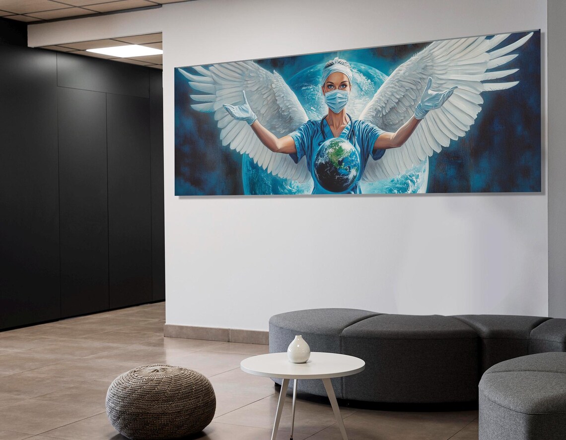 Nurse With Angel Wings Painting Medical Hero Tribute Office Wall Poster - Image 2