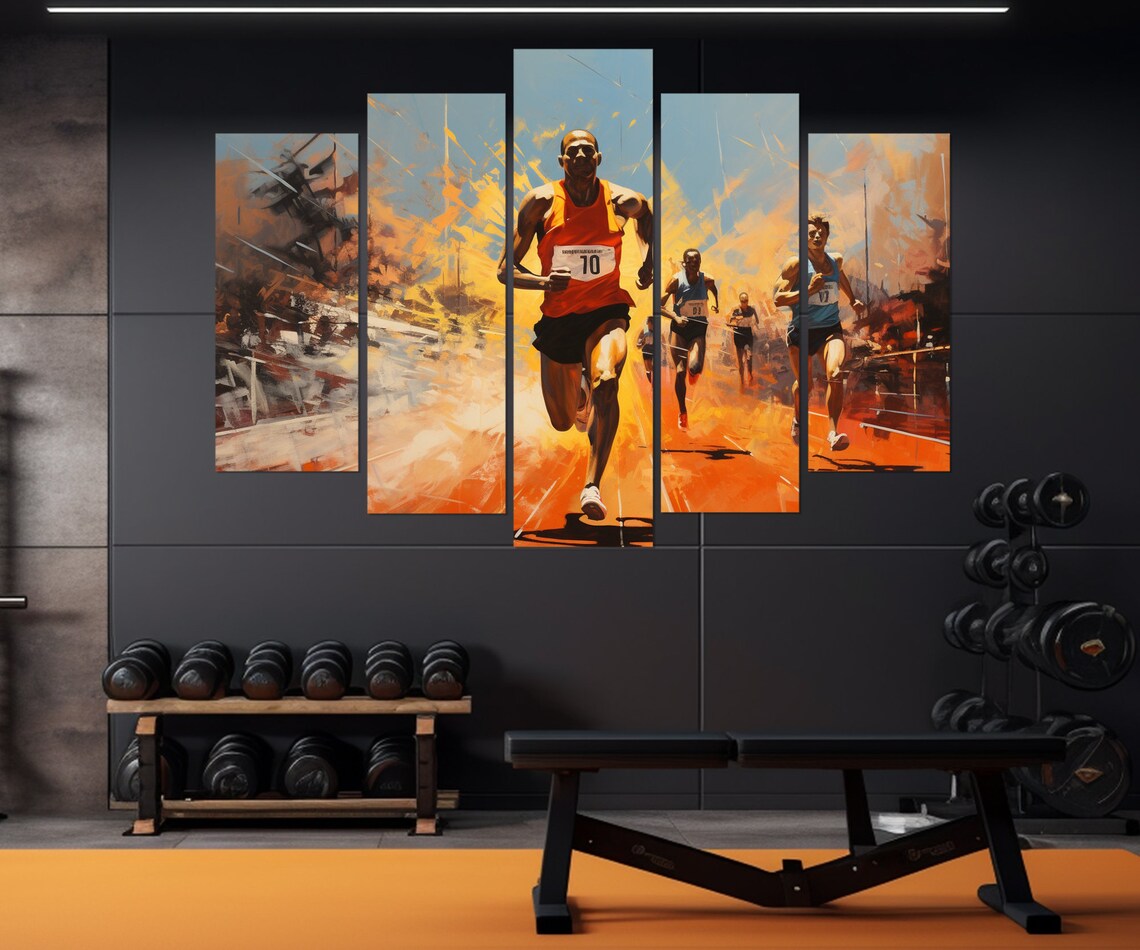Marathon Runners Race Fiery Sprint Dynamic Sports Painting Poster - Image 3