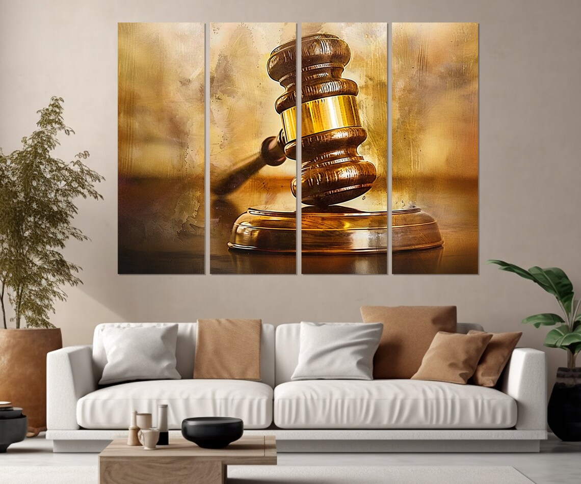 Judge Gavel Golden Law Office Art Justice Scales Painting Poster - Image 2