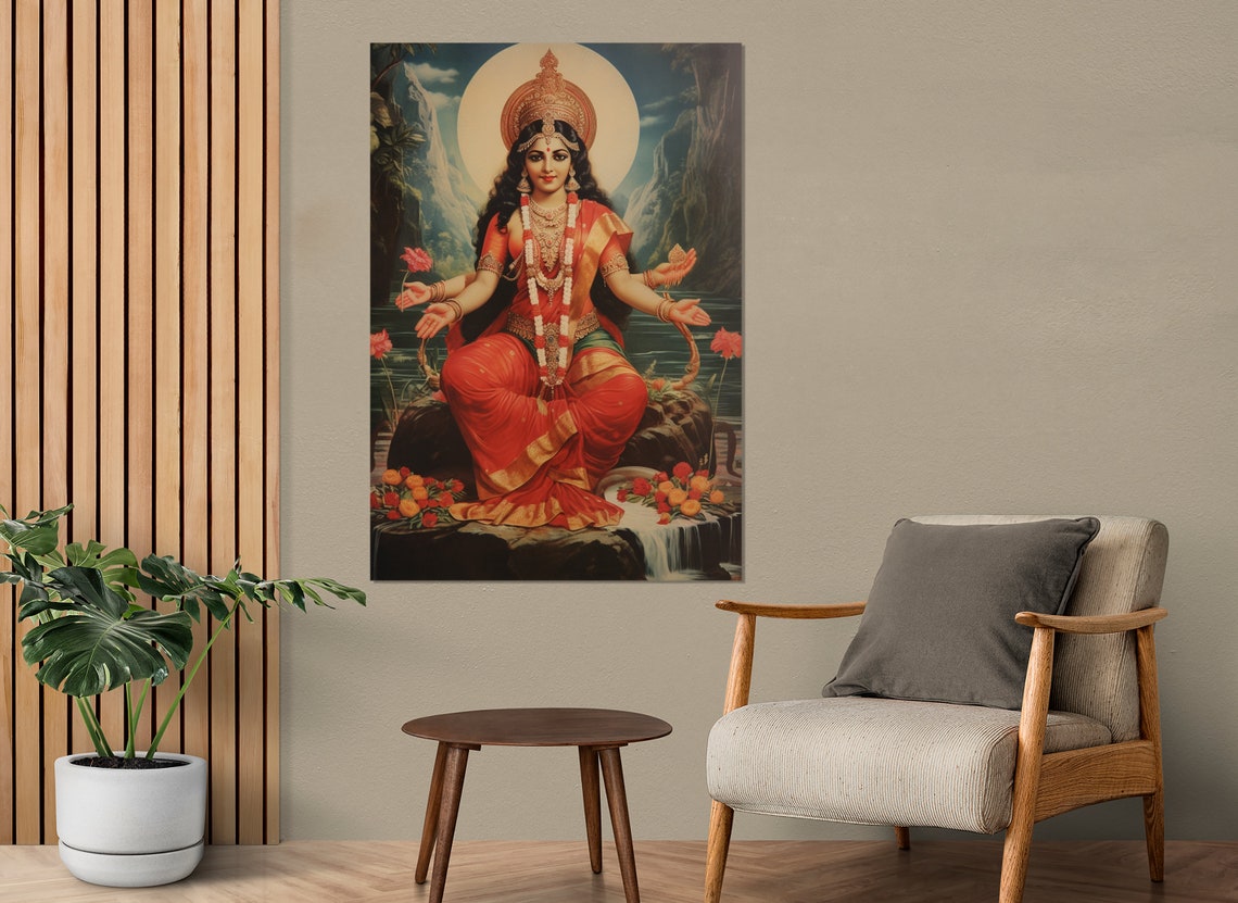 Mata Matangi Goddess Red Sari Full Moon Hindu Goddess Art Poster - Image 4