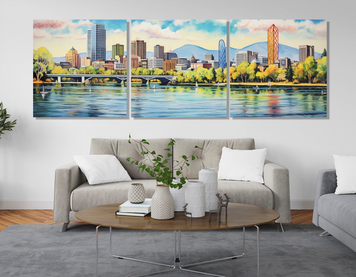 Abstract Portland Print Portland Wall Art Portland Skyline Painting Portland Poster Portland Wall Decor Framed And Ready To Hang - Image 4