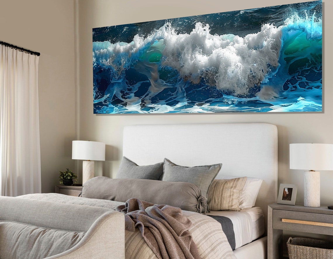 Deep Blue Ocean Wave Crashing Foam Close Up Dramatic Sea Wall Art - Image 2