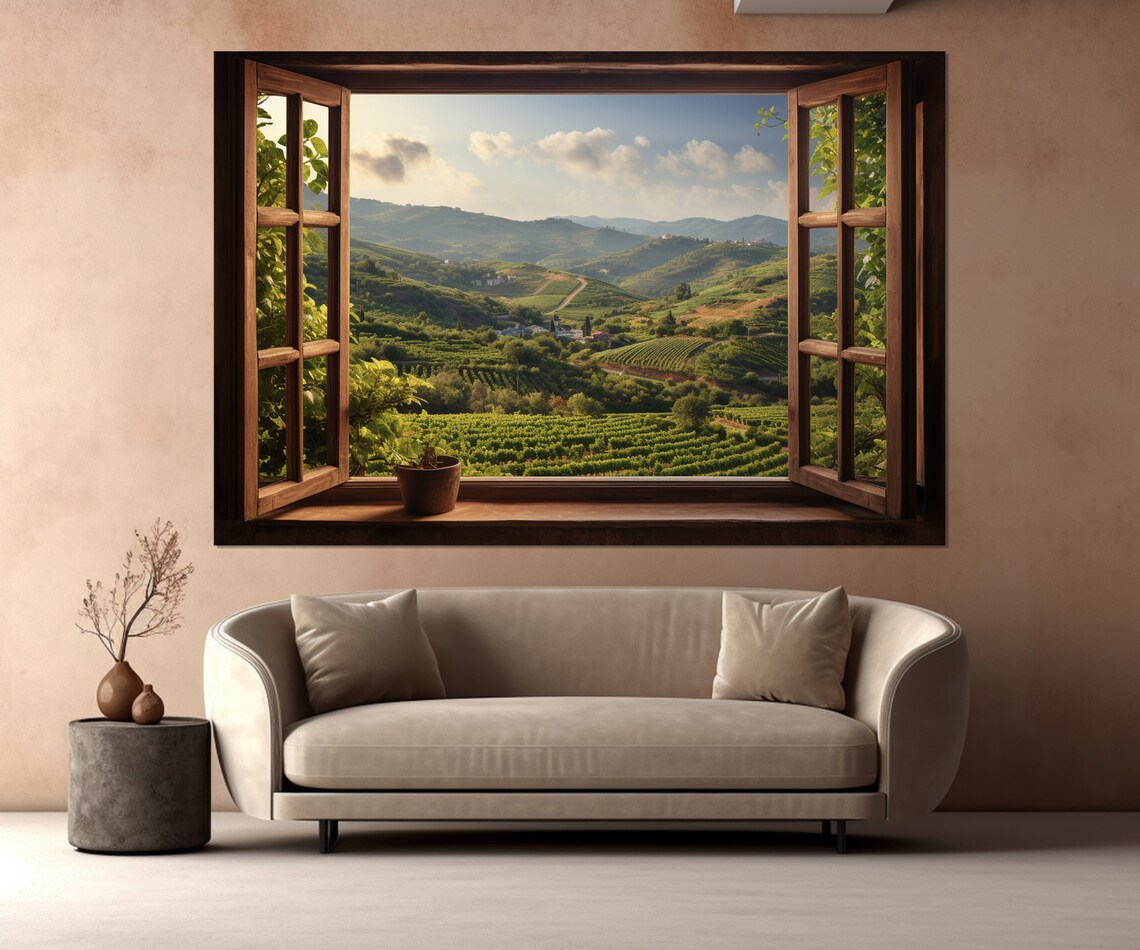 Open Window With Tuscany View, Tuscany Hills Art Print - Image 3