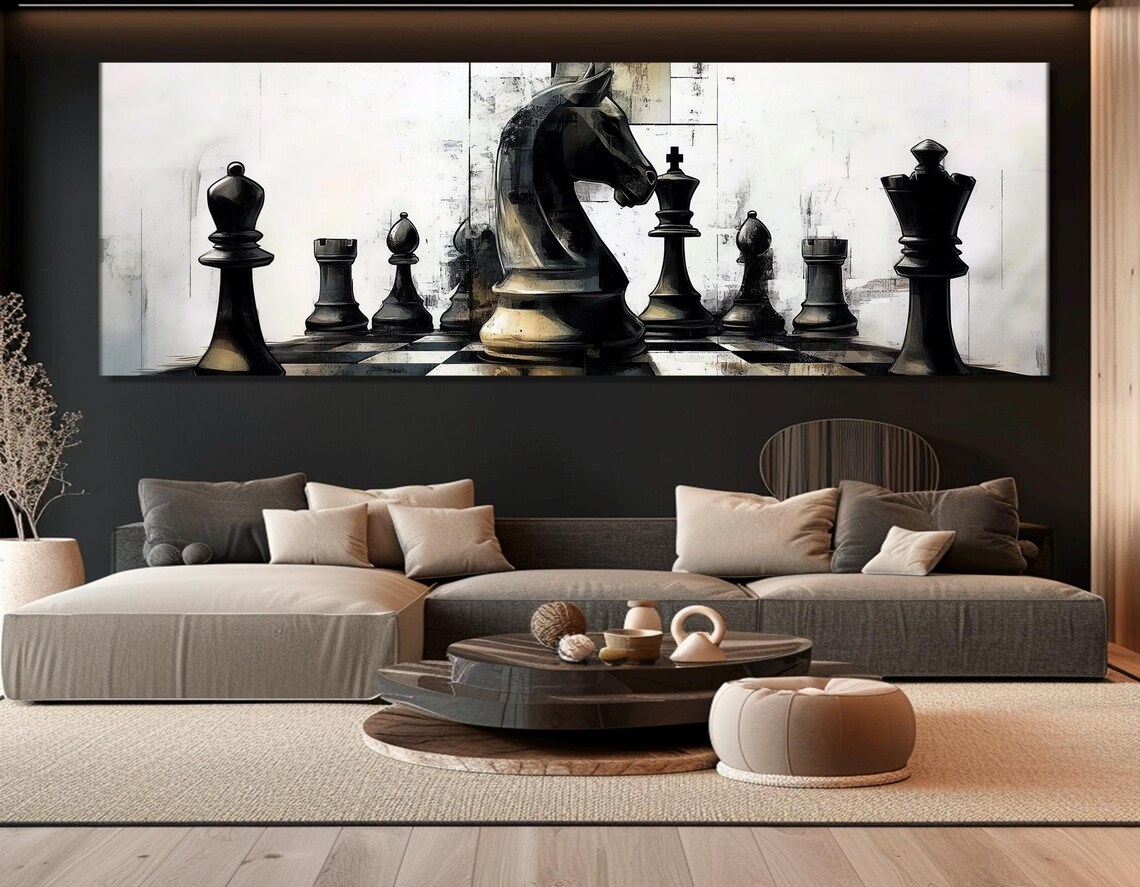 Abstract Chess Art Print, Chess Club Wall Decor